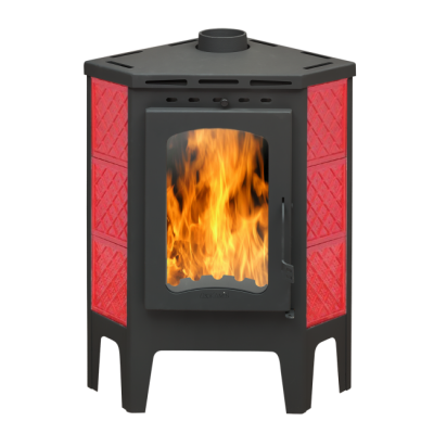 Печь-камин ЭкоКамин Бавария угловая изразцовая Решетка красная с металлической крышкой (PKI032)