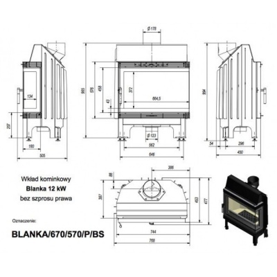 Каминная топка Kratki Blanka 670 570 P BS (угловое стекло справа) Каминная топка Kratki Blanka 670 570 P BS (угловое стекло справа)