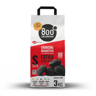 Уголь брикетированный 800 Degrees Долгое Горение, мешок 3 кг